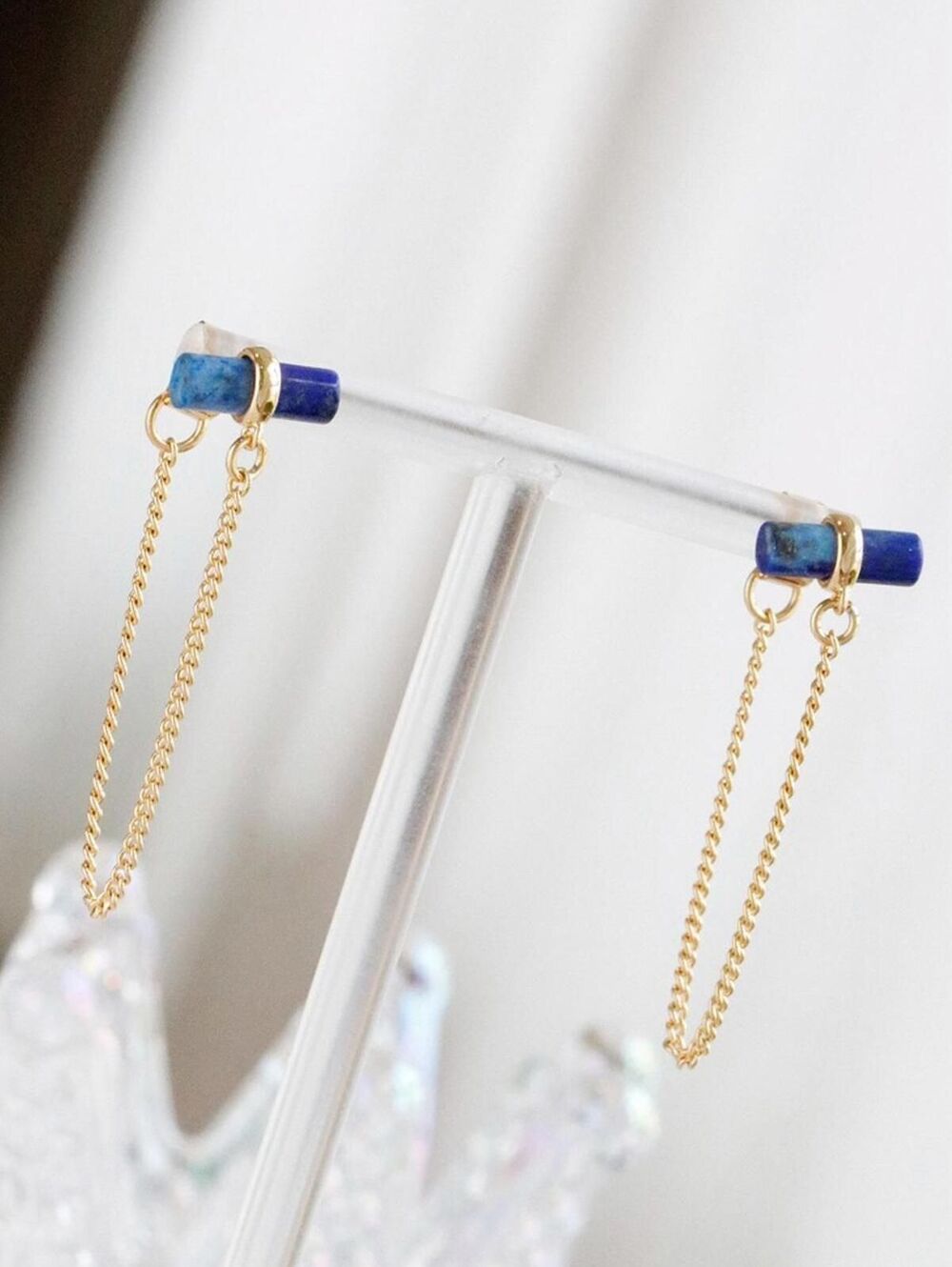 Anthropologie Lapis Chain Drop Earrings